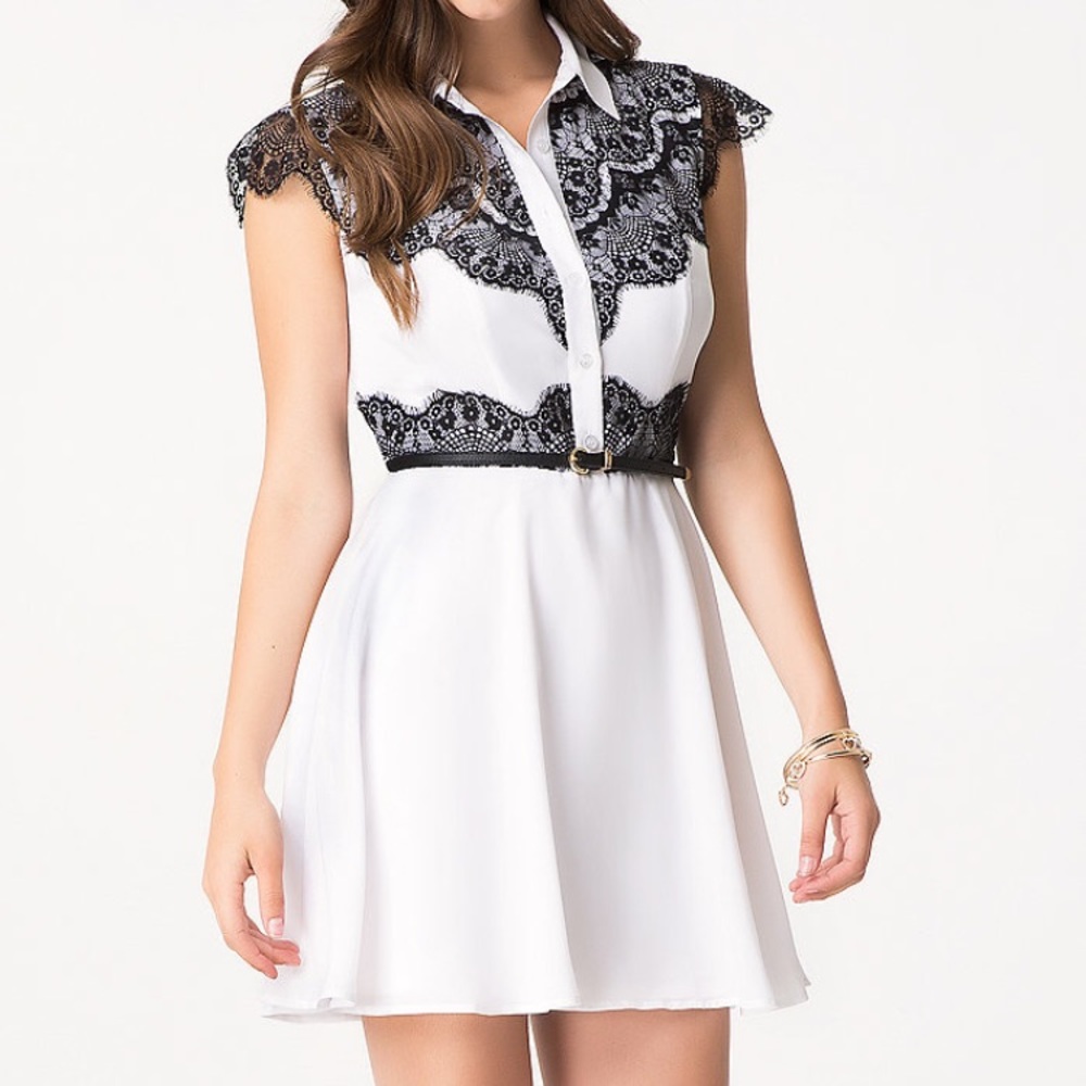 New without tags Bebe white with black dress 8 M